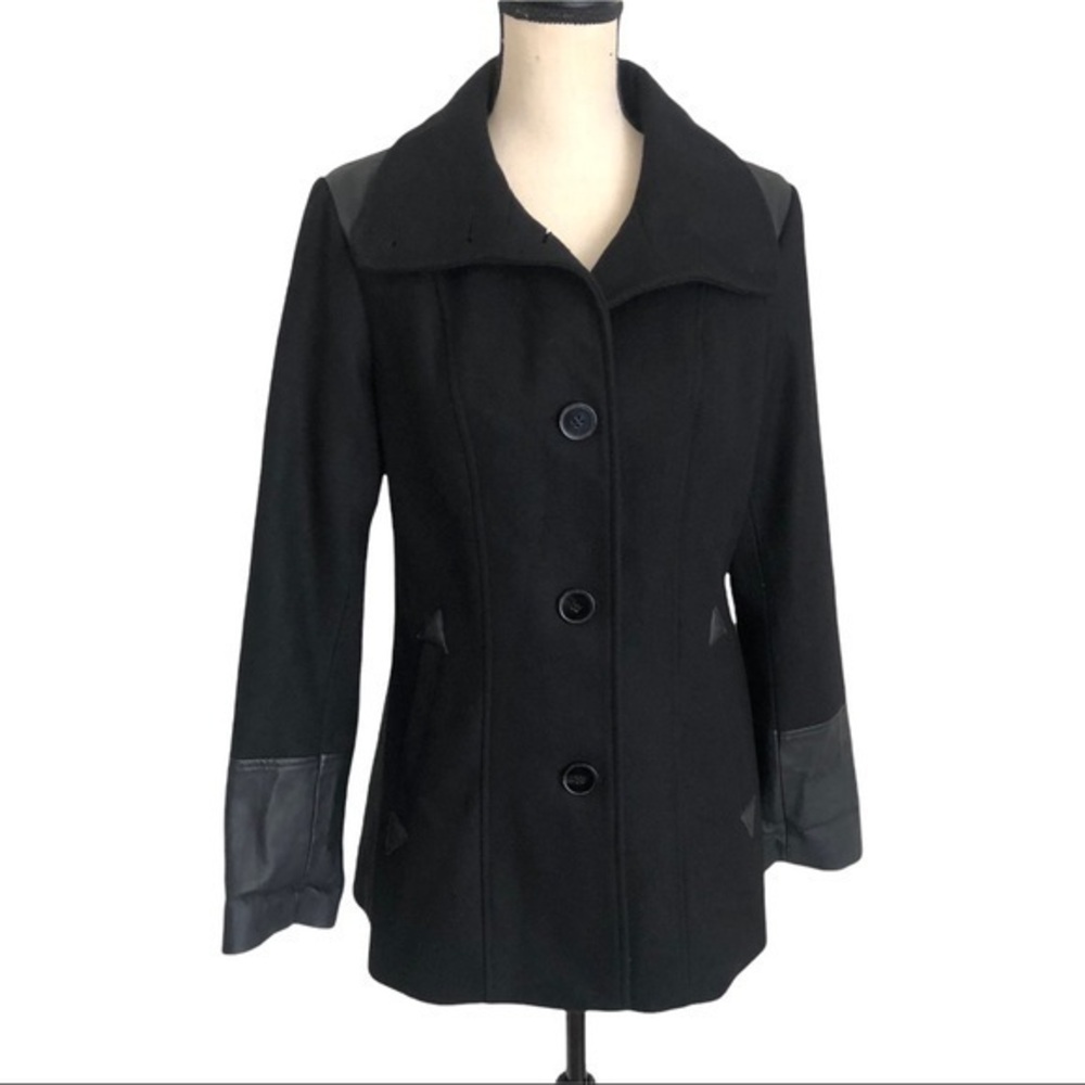 Nicole By Nicole Miller Black Wool Blend PeaCoat Size M